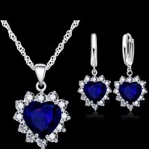 New Sterling Silver and Blue Heart-Shaped Jewelry Set | Romantic Accessories
